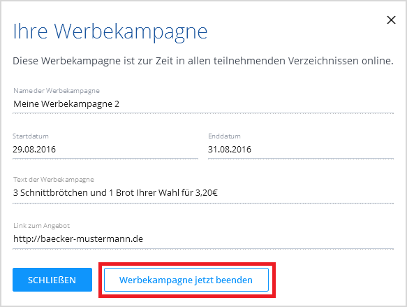 Werbekampagne jetzt beenden