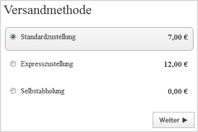 Voreingestellte Versandmethode