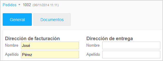 Dirección de facturación y dirección de entrega