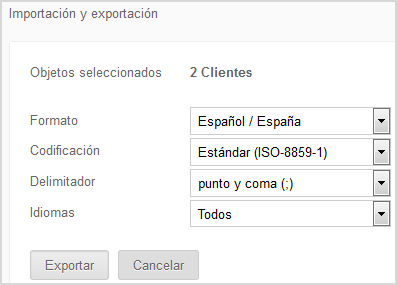 Configuración de exportación