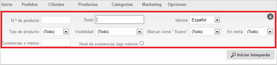 Filtro de búsqueda