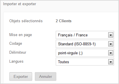 Paramètres d'exportation