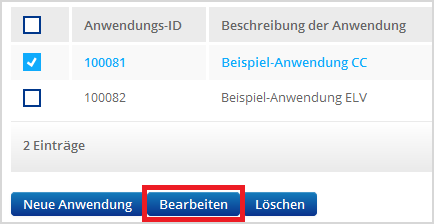 Anwendung bearbeiten