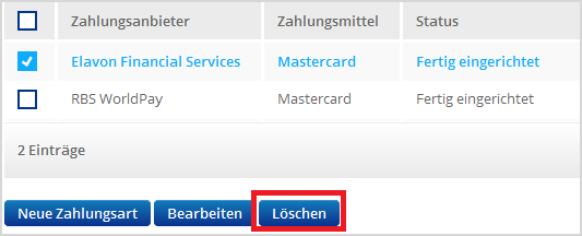 Zahlungsart löschen